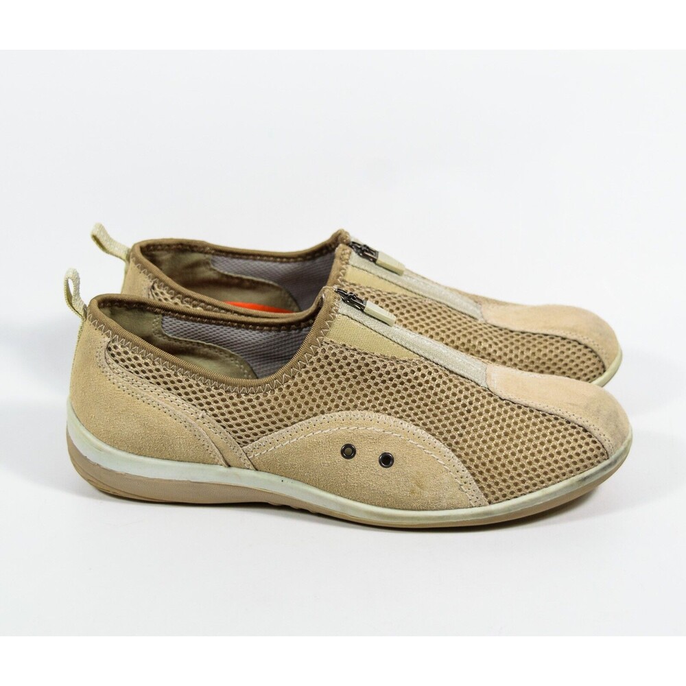 Women's Spring Step Racer Taupe Beige Mesh Front Zip Flats Shoes Sz 41W (9.5-10)